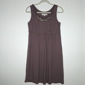 LOFT sleeveless mocha dress with embellished neckline (medium petite)